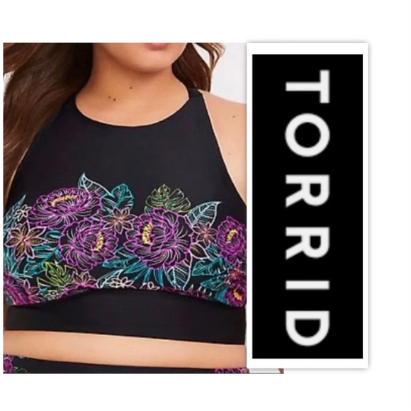 torrid Other - Torrid Black Floral WirelessHigh Neck Bikini Top